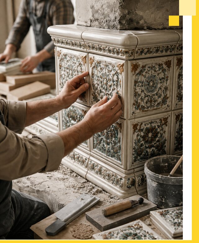 Изразцовые камины под ключ в Тынде: проект и монтаж