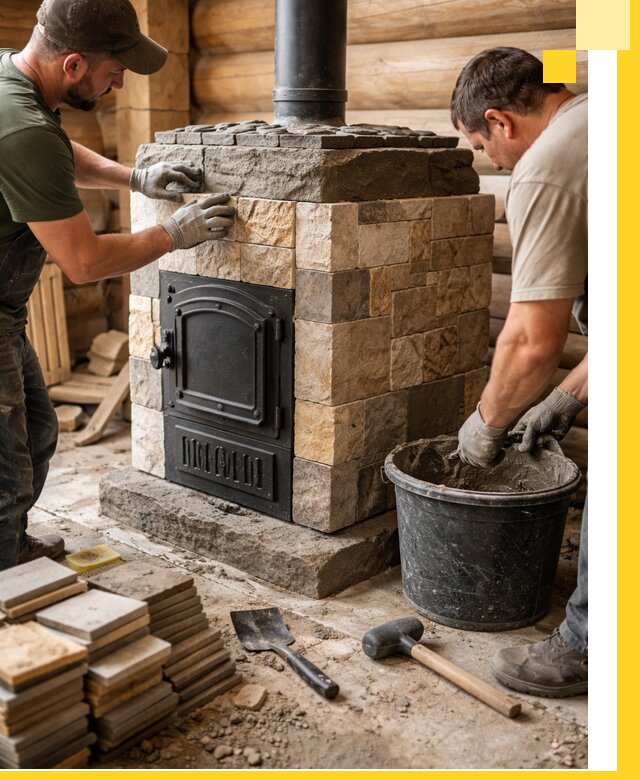 Облицовка банной печи под ключ в Тынде: камень и плитка