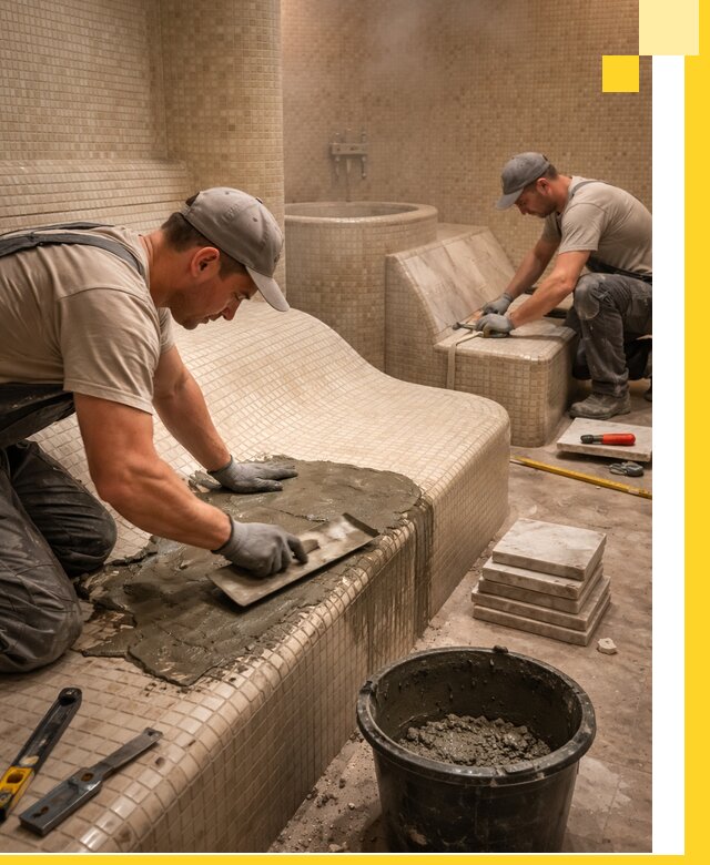 Лежаки для хамама под ключ в Тынде, проект и монтаж