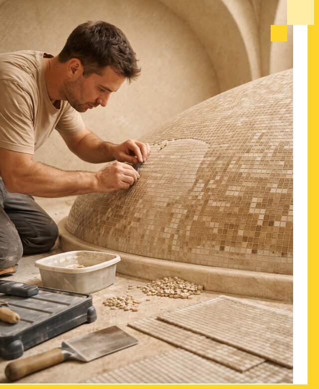 Профессиональная укладка мозаики для хамама под ключ в Тынде